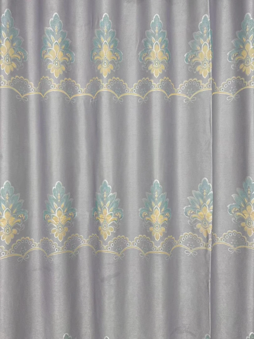 雪花绒大欧花刺绣窗帘 灰色