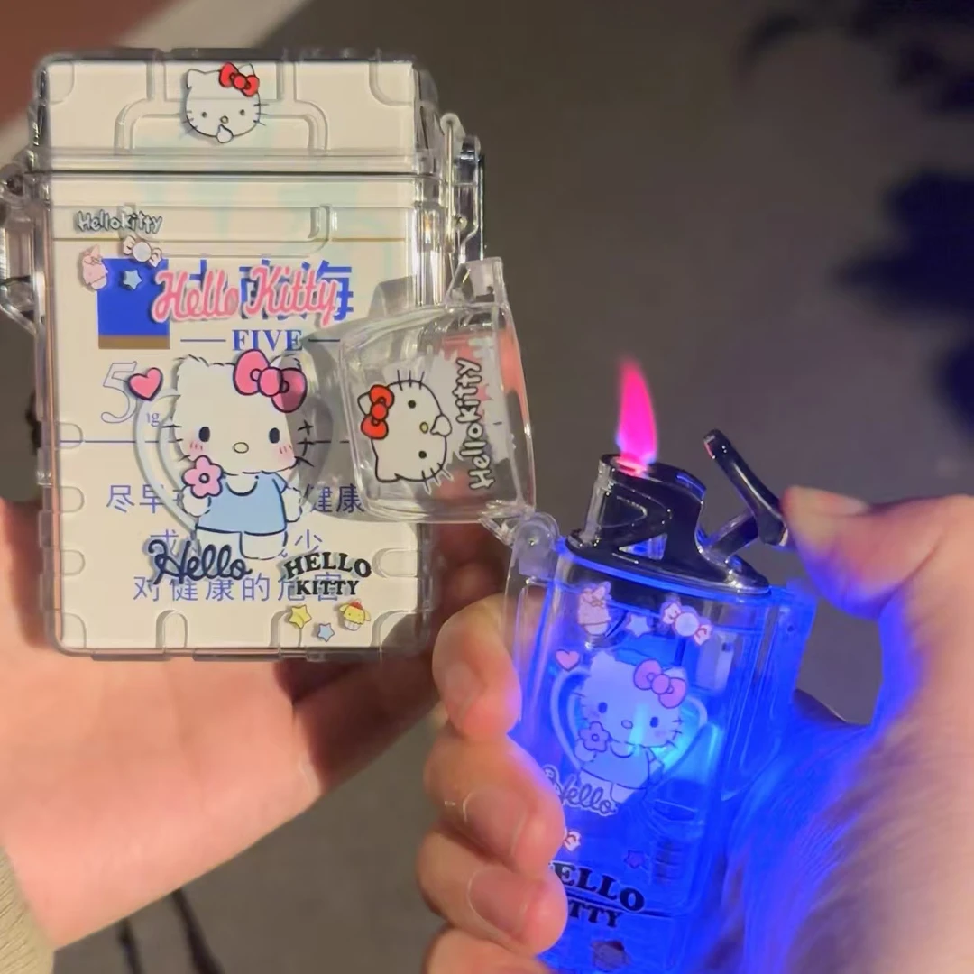 创意个性可爱卡通发光闪灯防水打火机烟盒可充气粉色火焰送男女友