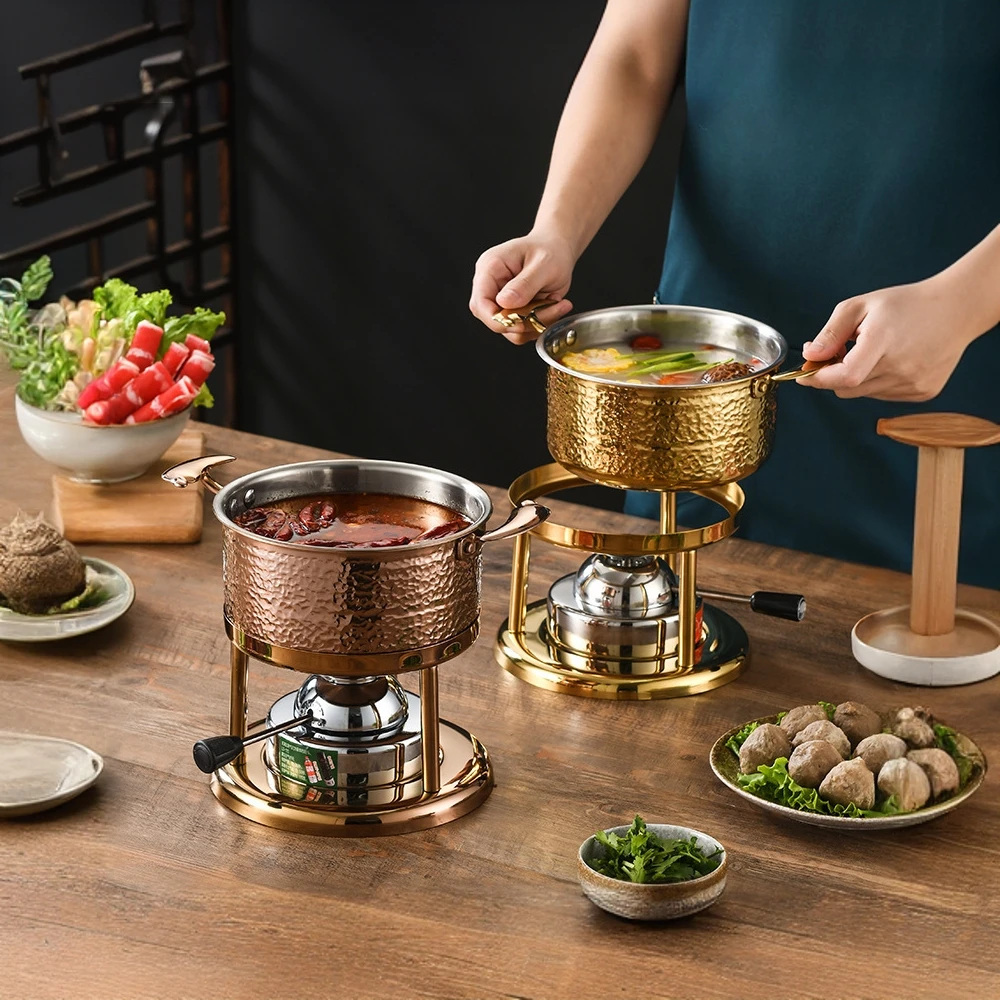 304不锈钢单人小火锅电磁炉燃气灶通用一人一锅大容量加厚汤锅