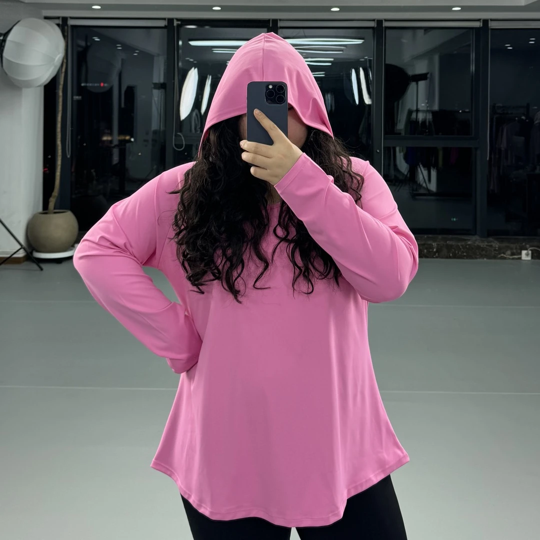 励志女孩大码连帽速干小U领宽松运动长袖SY-107