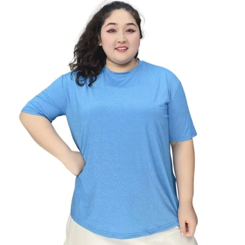 励志女孩大码超薄速干侧边开叉透气加长加大宽松运动短袖SY-W002