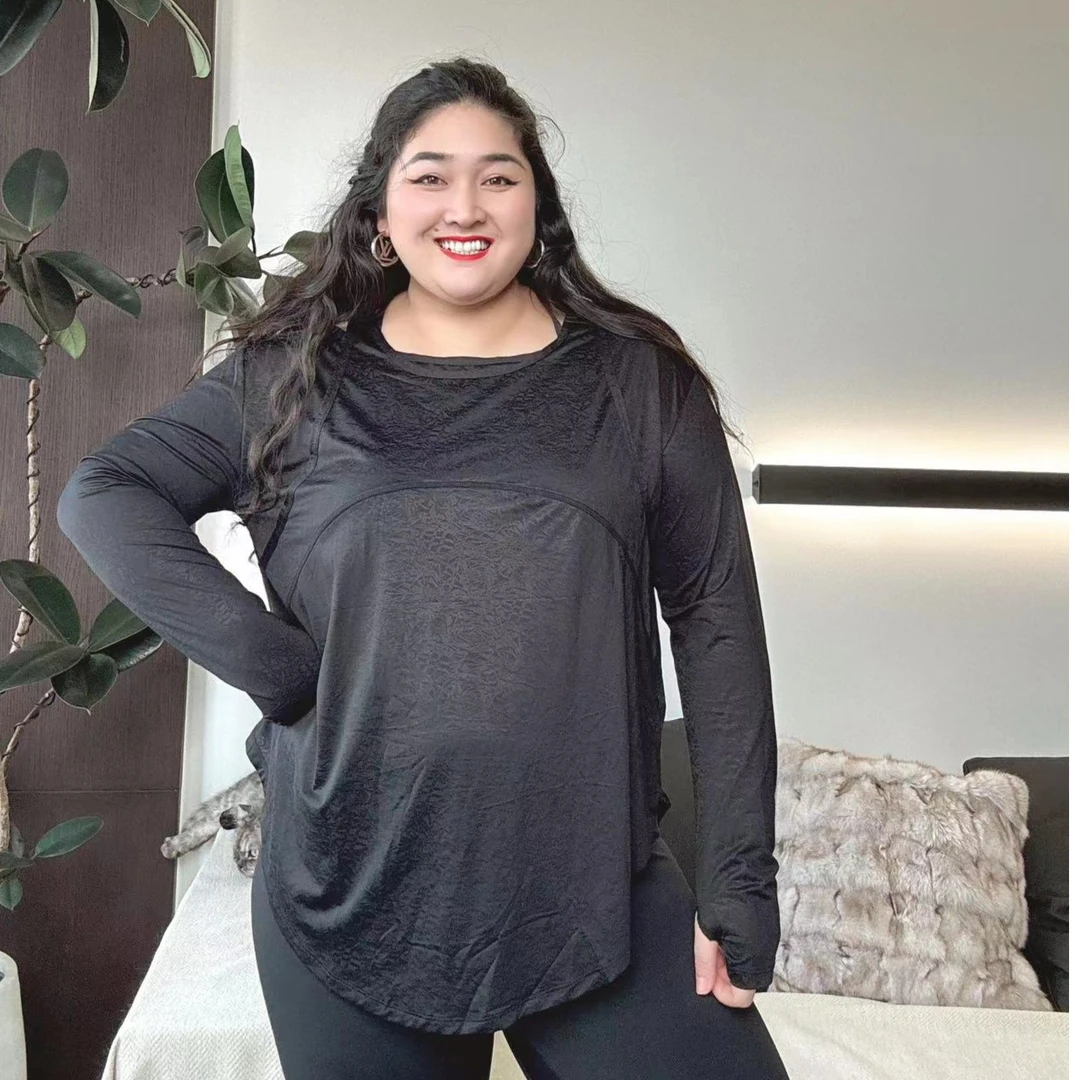 励志女孩大码小露肩速干运动长袖SY-112