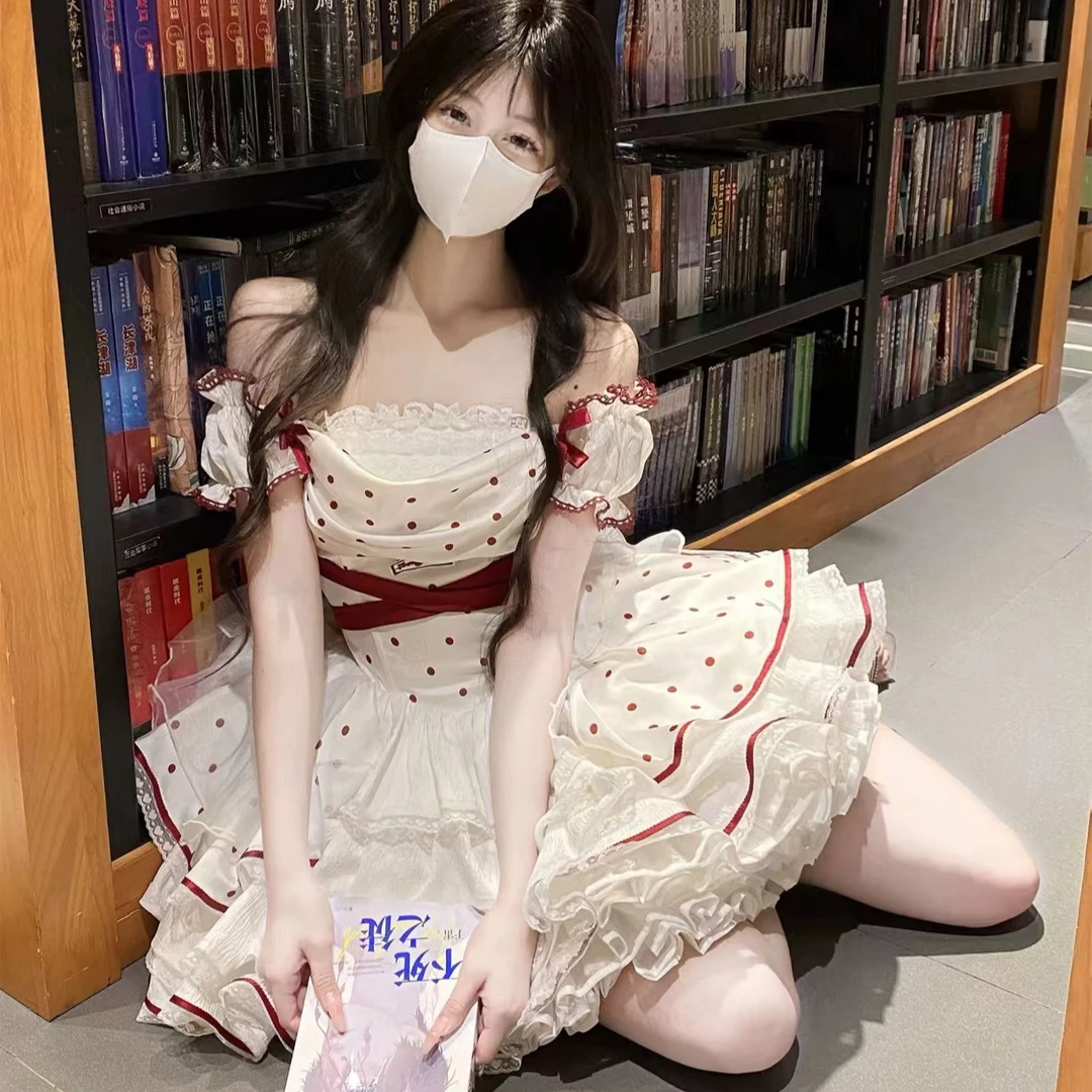 小欣原创微醺甜酿OP缎面波点印花纯欲温柔优雅荡领轻Lolita连衣裙