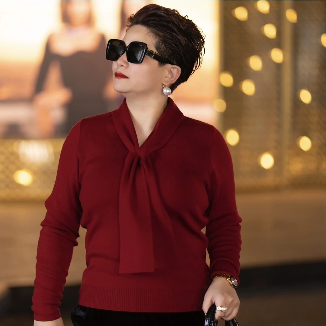 2025冬新款纯色保暖羊毛贵气优雅飘带德国进口扬子纱针织衫SY050