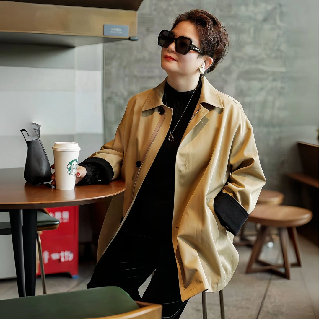 2025春秋新款大码女装韩版百搭显瘦经典巴*莉同款短风衣外套WT038