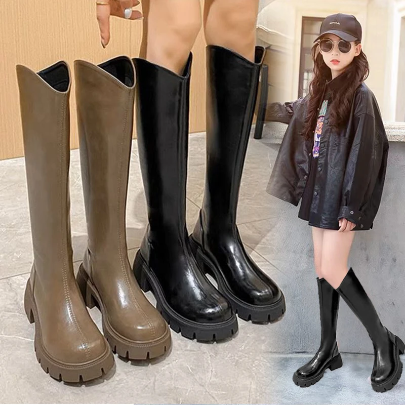 女童长筒靴春秋款2025新款儿童马丁靴中大童时尚长靴加绒公主靴子