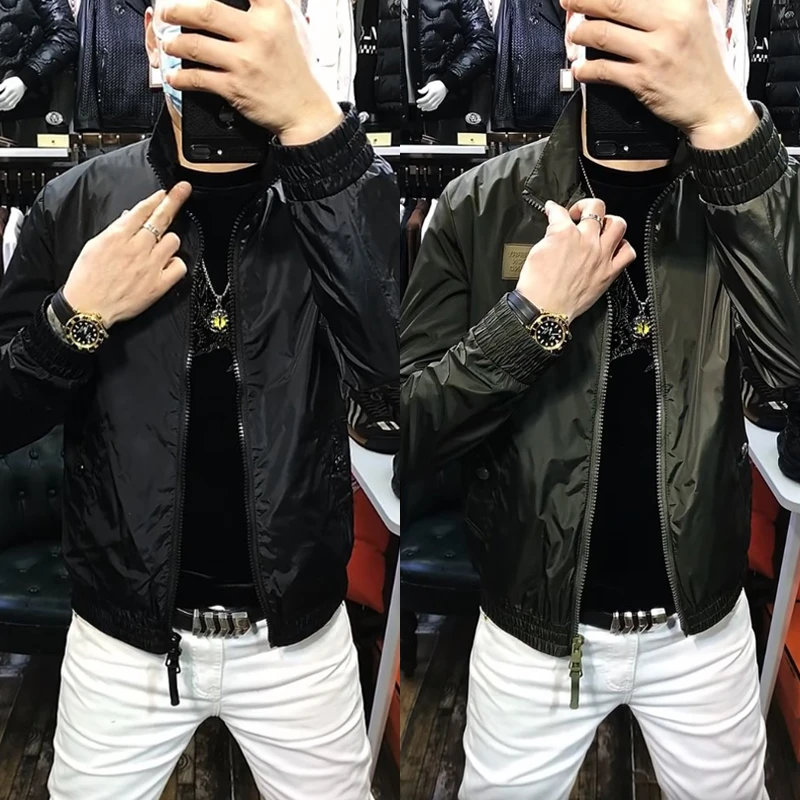 商务立领外套男士春秋季欧洲站纯色休闲上衣时尚净版百搭高级夹克