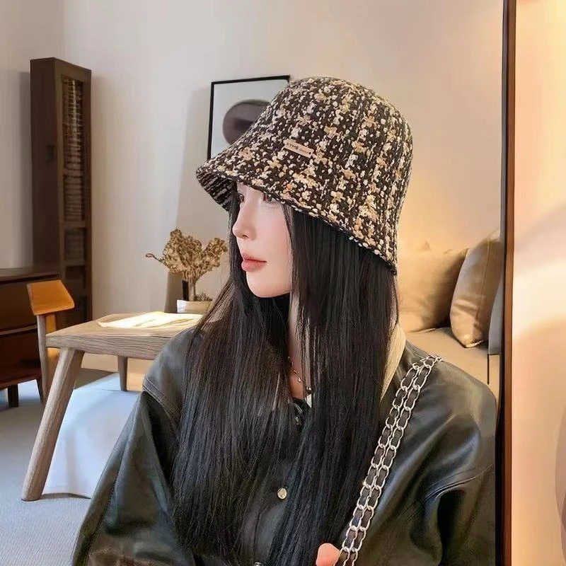 23年秋冬新款渔夫帽时尚百搭小香风拼接色系韩版网红时尚洋气盆帽