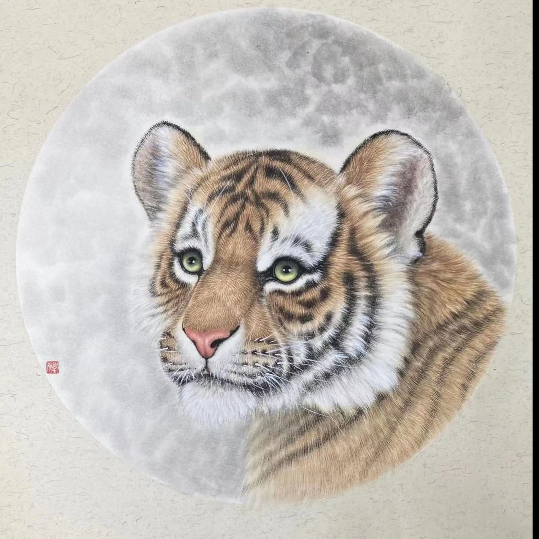 工笔老虎(4课时)丝毛技法步骤详细讲解,生宣湿画法