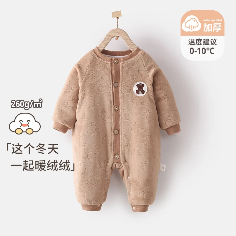 婴儿连体衣奥利绒加厚冬棉袄新生儿外出衣服男女宝宝夹棉冬装棉服