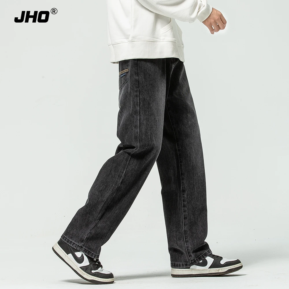 美式高街黑灰色牛仔裤男宽松水洗直筒裤秋季大码复古痞帅休闲裤子