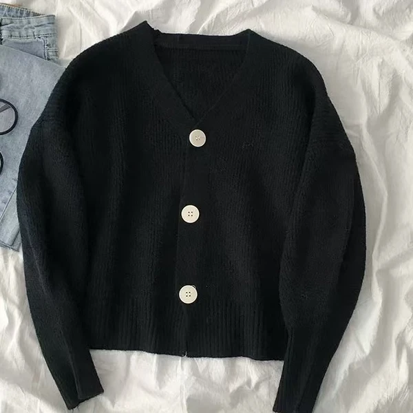 y01129   纯色毛衣春秋新款女装韩清新百搭宽松开衫长袖小外套