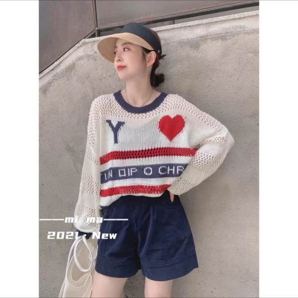 y99219（LK01）夏季新款镂空薄款字母针织衫百搭上衣