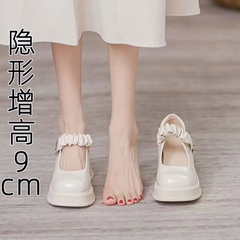 学生内增高玛丽珍鞋女婚纱神器松糕鞋浅口小个子百搭公主小皮鞋女