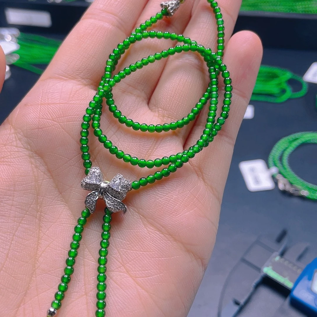 翡翠手绳银S925镶嵌，1