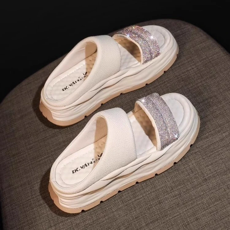 小香风网红时尚休闲百搭厚底沙滩insPU拖鞋平底橡胶小香风网红ins