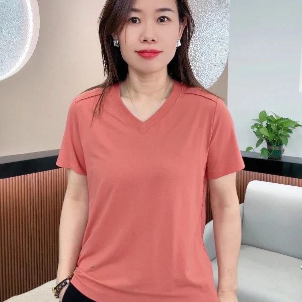 怡特美夏季防紫外线冰感比特棉时尚百搭V领短袖T恤FS8912