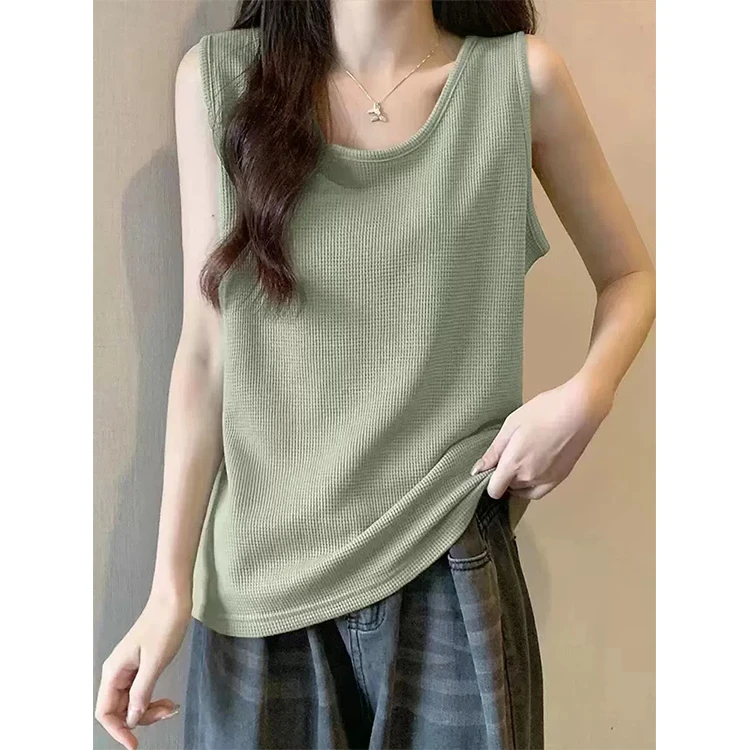 大码胖mm显瘦夏季简约无袖背心女宽松遮肚外穿内搭薄款时尚打底衫