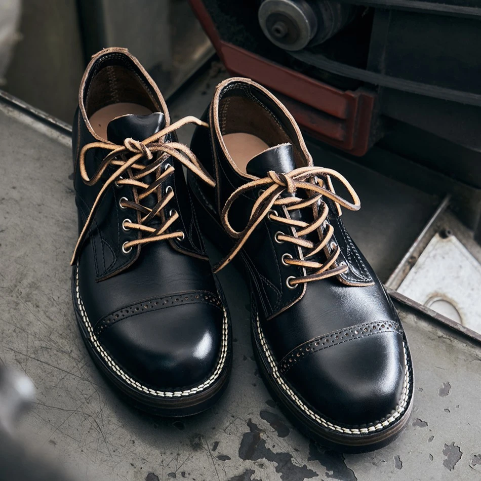 玩儿·Work Shoes 轻量化V底外翻缝头层牛皮复古德比鞋休闲皮鞋男