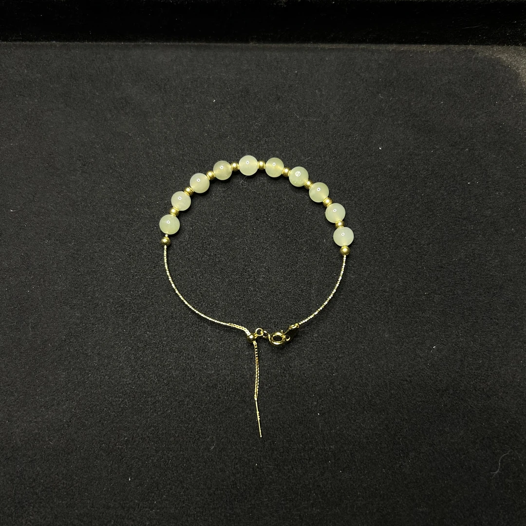 【玉合缘】天然和田玉925银镶嵌手链精美 4104