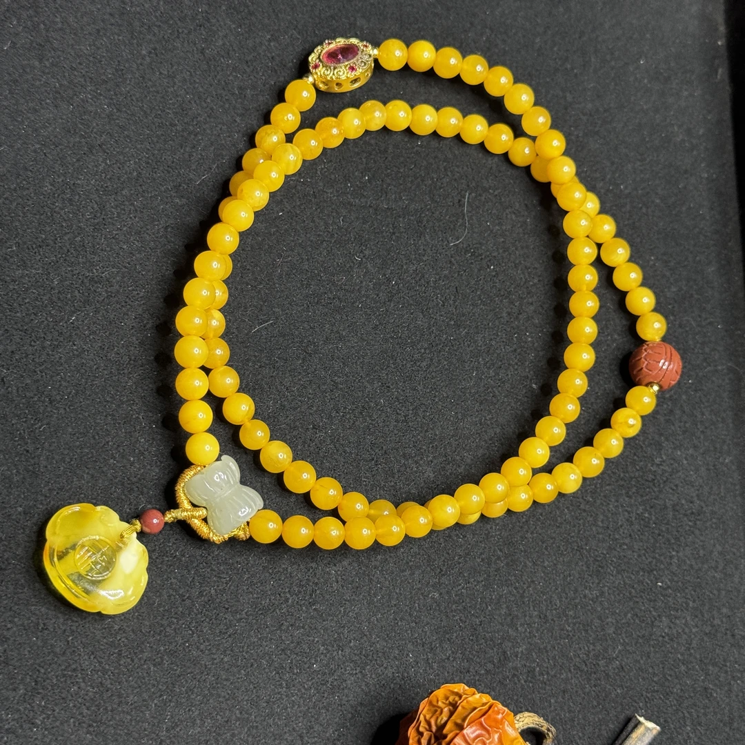 【玉合缘】天然鸡油黄蜜蜡老蜡手串 3167