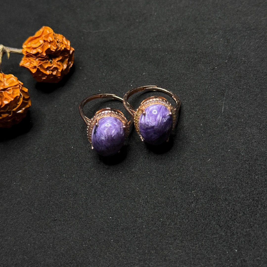 【玉合缘】天然查罗石紫龙晶925银镶嵌戒指-多样性发一 4221