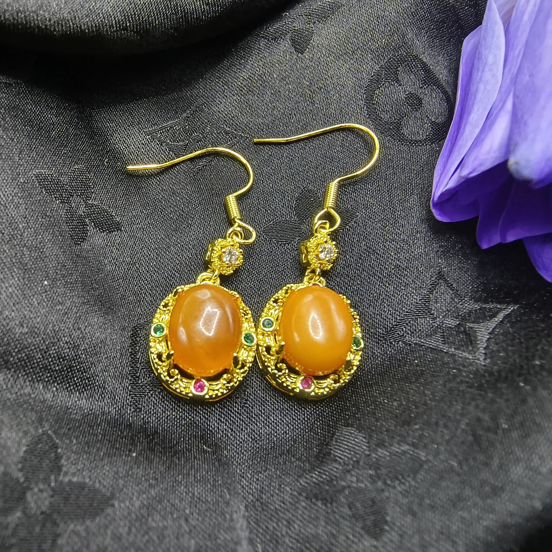 【玉合缘】天然蜜蜡耳钩耳饰 9011