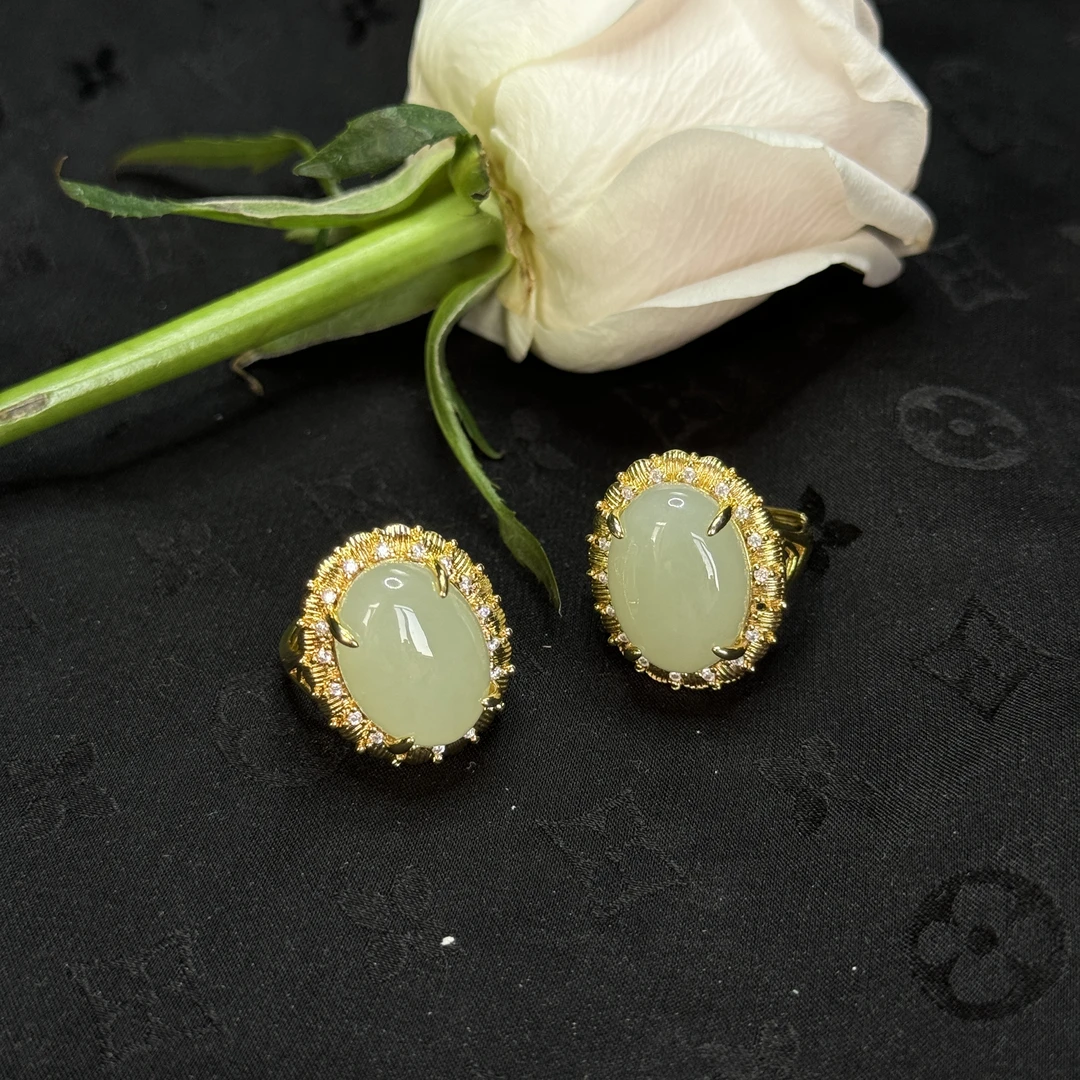 【玉合缘】天然和田玉蛋面戒指-多样性发一 3155