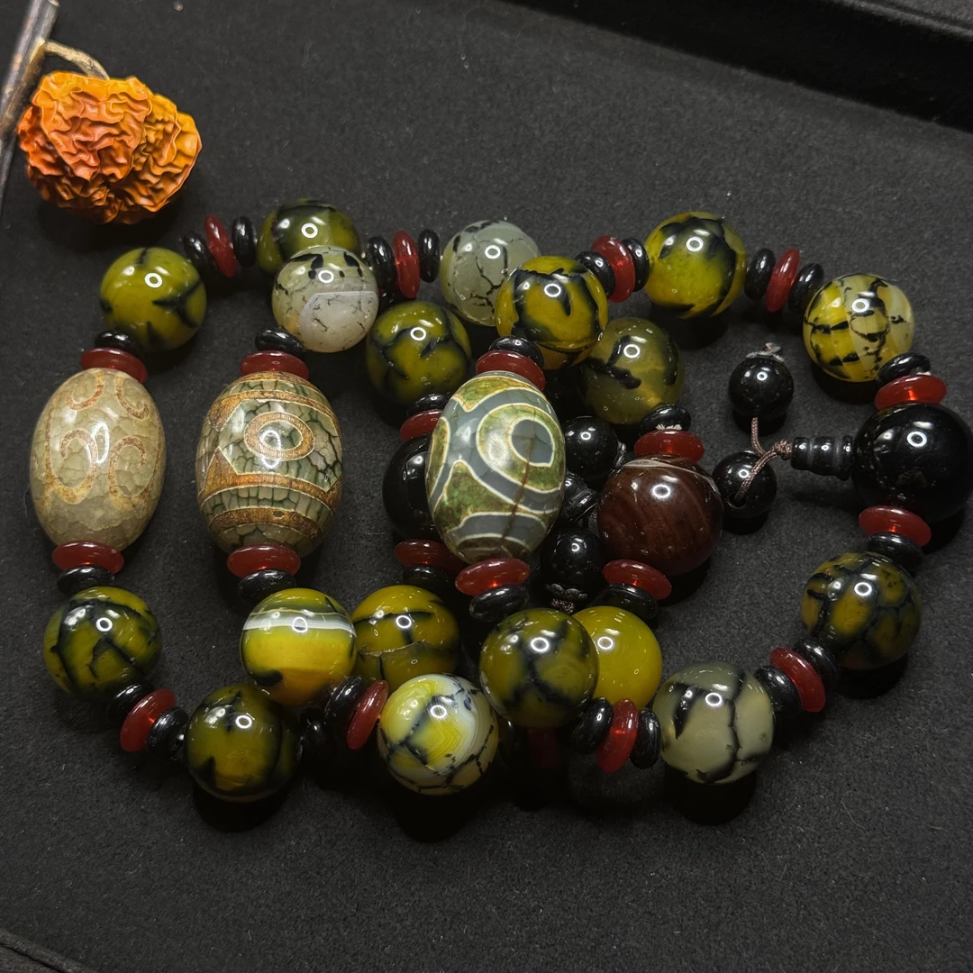 【玉合缘】天然玛瑙大单株三眼手串-多样性发一 3709