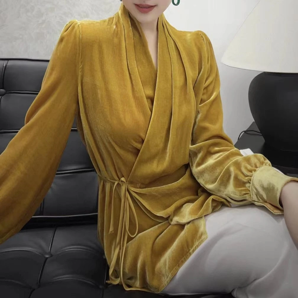 【蒂素丝绸】  高定新款桑蚕丝丝绒上衣    138