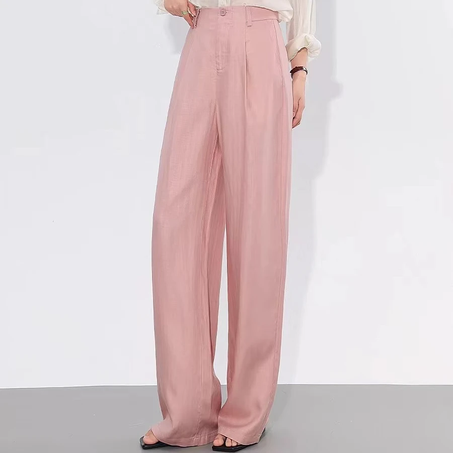 【中先森设计】高定天丝亚麻垂感宽松老钱风时尚休闲百搭直筒裤 857