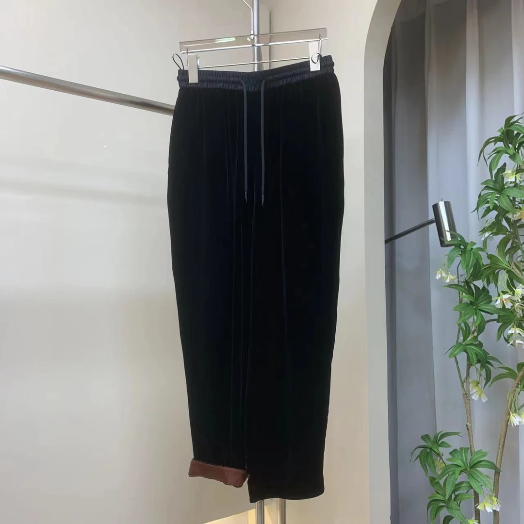 【蒂素丝绸】   高定新款桑蚕丝丝绒小脚九分裤     705