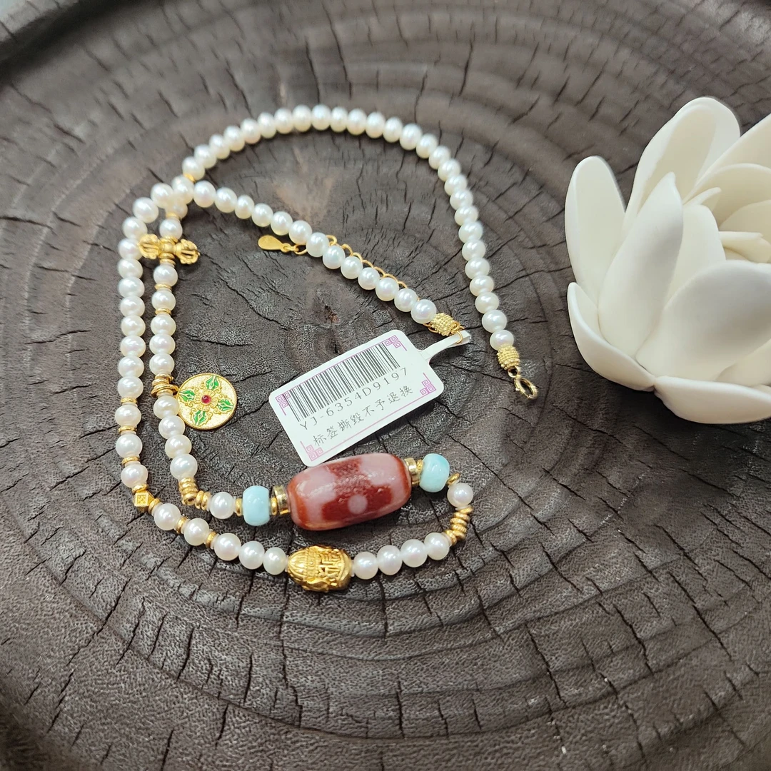 壹加火火|原创设计玛瑙红肉坛城三眼锁骨链