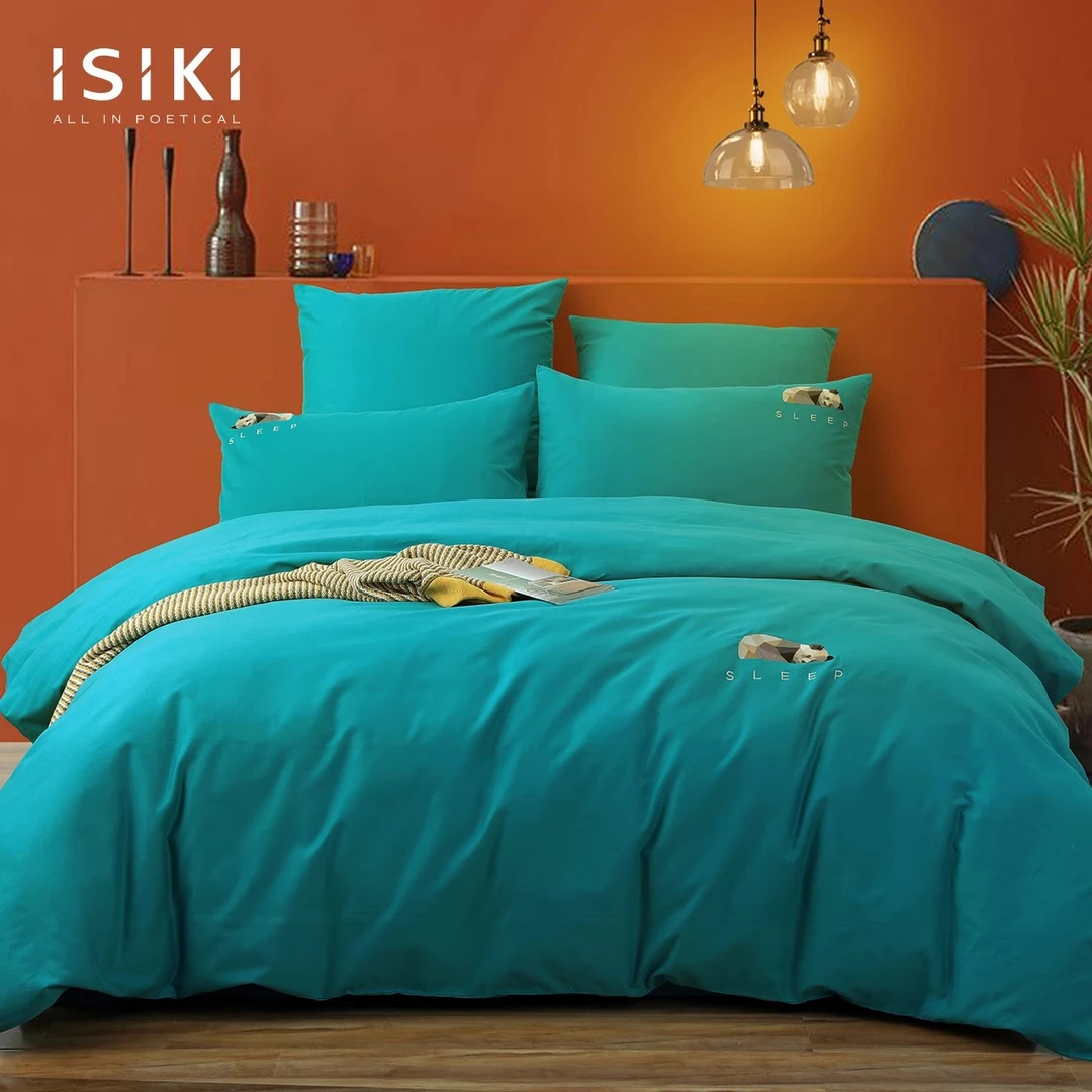 ISIKI依诗家加厚磨毛绣花纯色单人双人亲肤高档四件套磨毛四件套