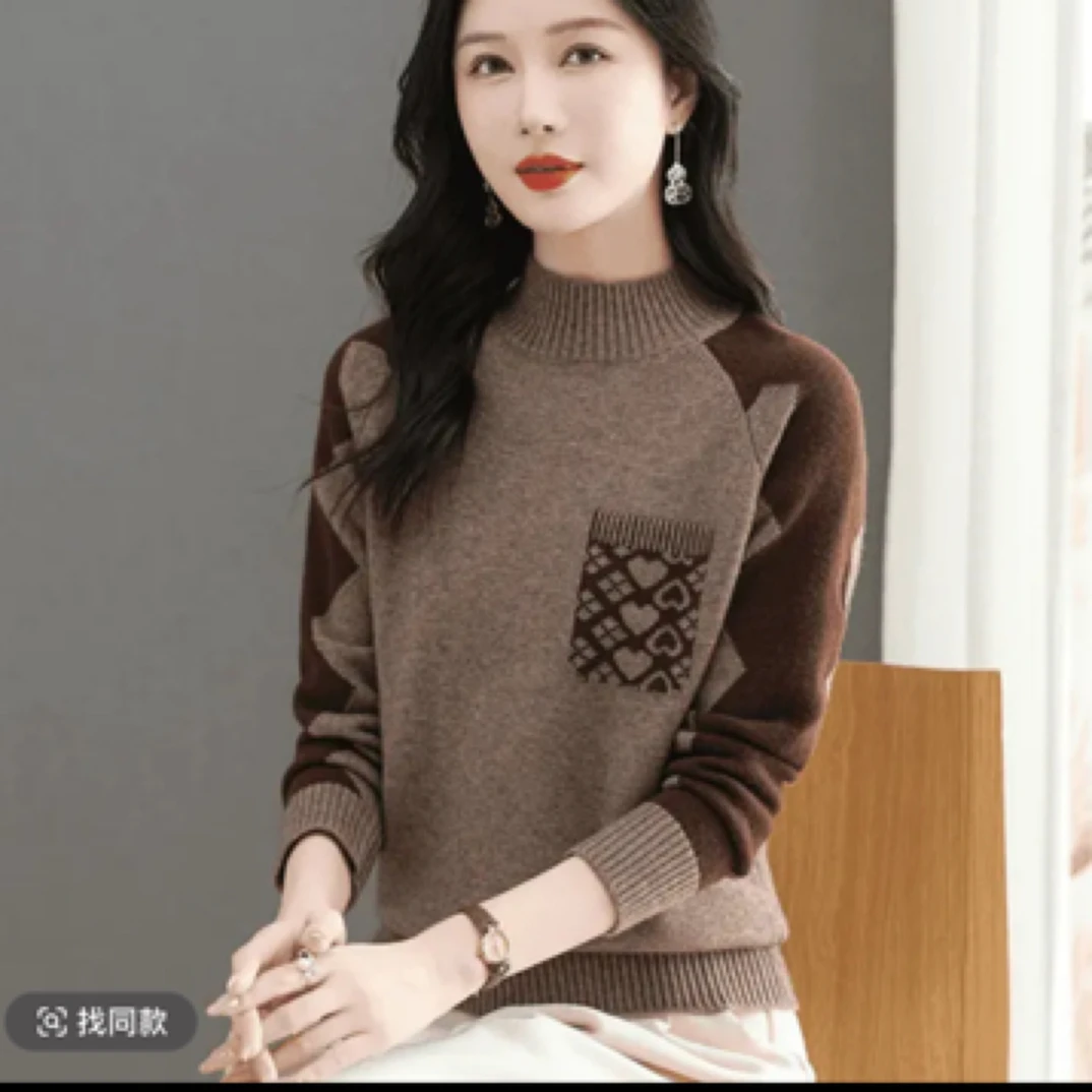 83【咖色假口袋毛衣】秋冬新款加厚加软重工双面提花针织衫毛衣