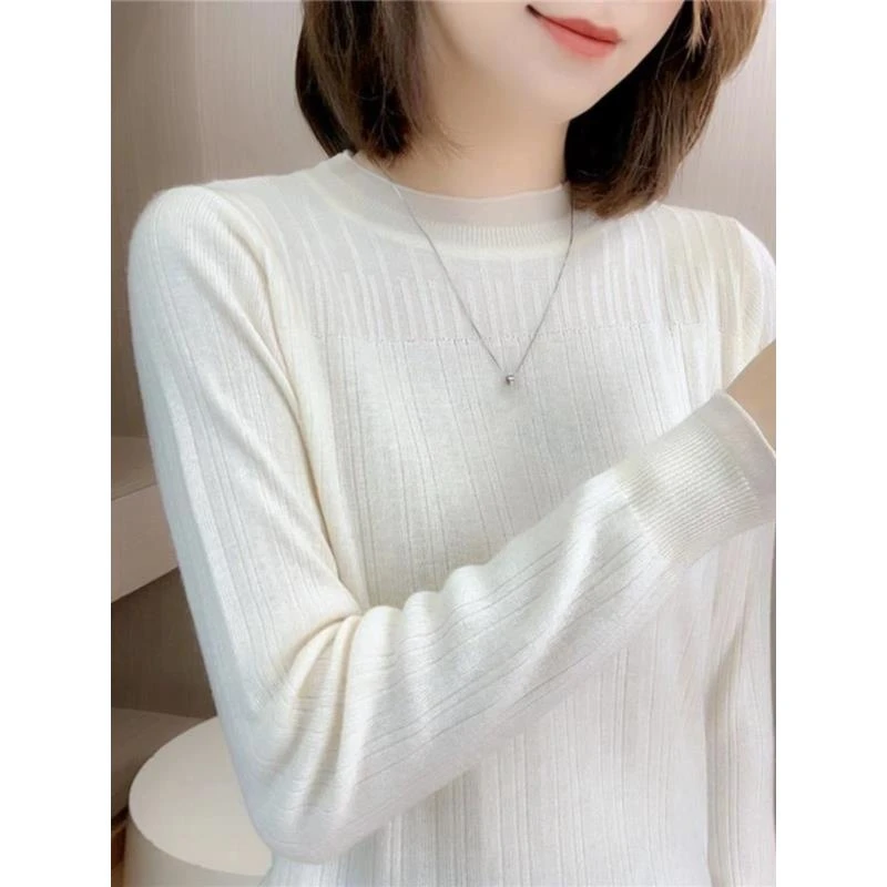 131【高定钢琴白色打底】新款毛衣女秋冬季修身半高领加厚保暖