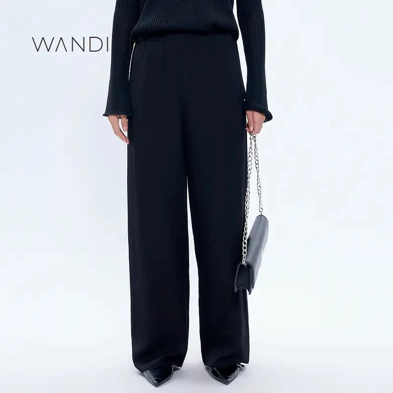 婉甸新品黑色高腰加绒抽绳直筒阔腿裤1233P01DS1outcircs