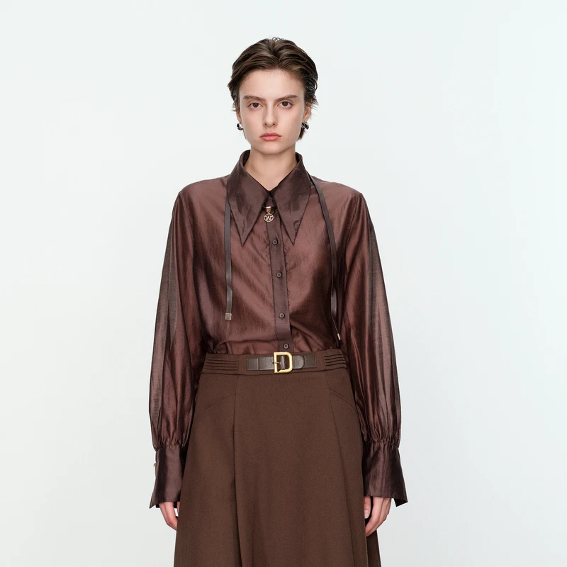 婉甸咖色长袖衬衫1234S02RX1YX