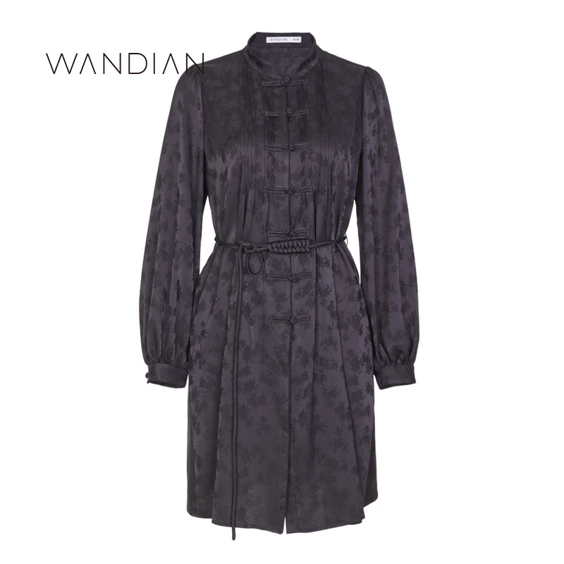 婉甸黑色暗纹提花连衣裙1234N05XJ6