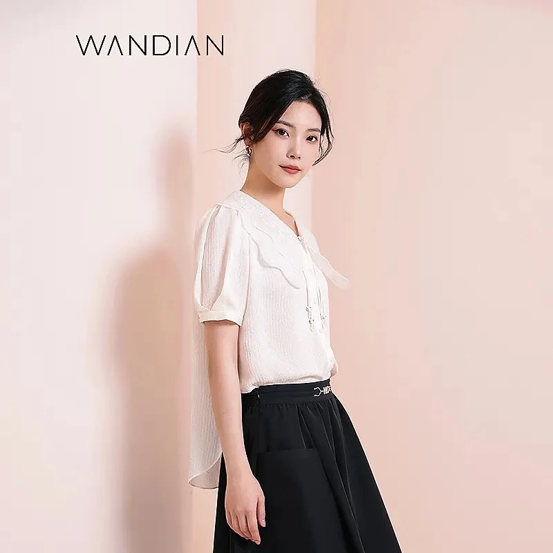 婉甸新品奶油白短袖上衣1232S09RJ3