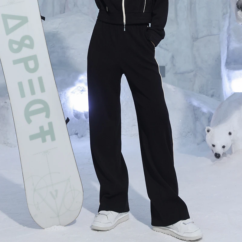 婉甸黑色白色撞边直筒裤1234P24DY5