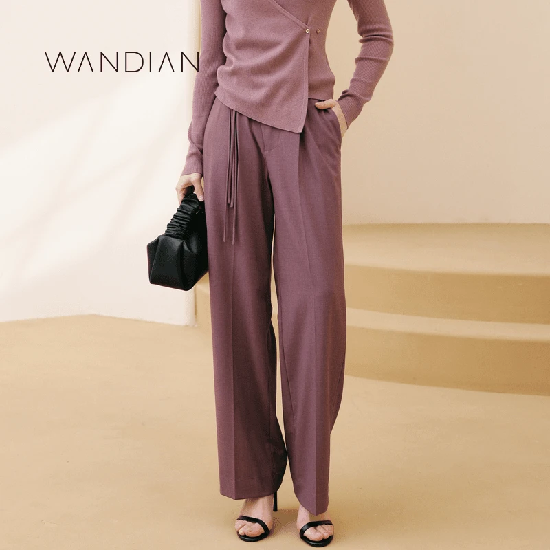 婉甸显瘦玫紫色百搭阔腿裤1233P15DY4宽松长裤秋季秋冬气质时尚