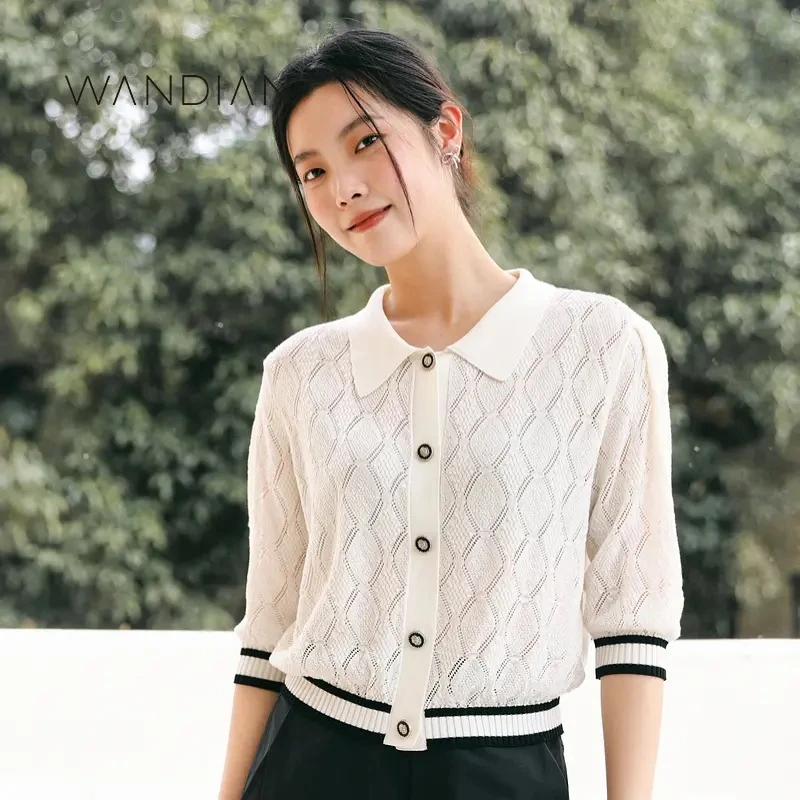 婉甸云白色中袖毛织开衫1233W05RS1