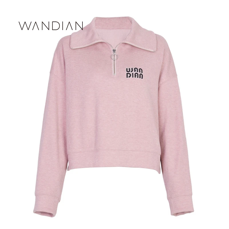 婉甸桃皮粉针织坑条卫衣1234Y03RT2