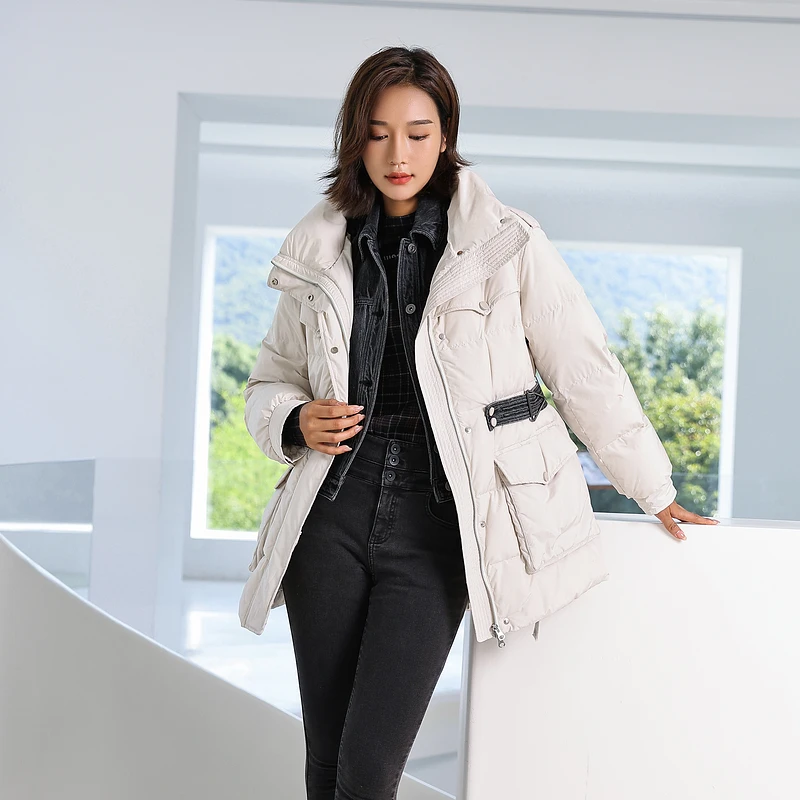 婉甸白茶色中长款羽绒服1234D12RX2YX