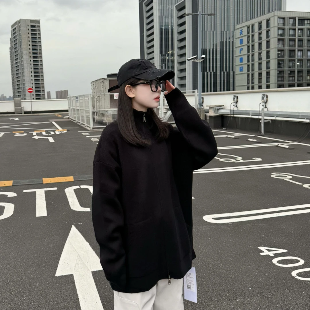 秋冬新款800g安迪绒针织开衫外套男女同款半高领毛衣