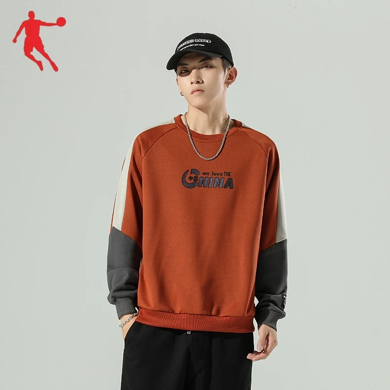 乔丹格兰男士长袖时尚宽松潮流圆领套头撞色秋季男上衣百搭拼色