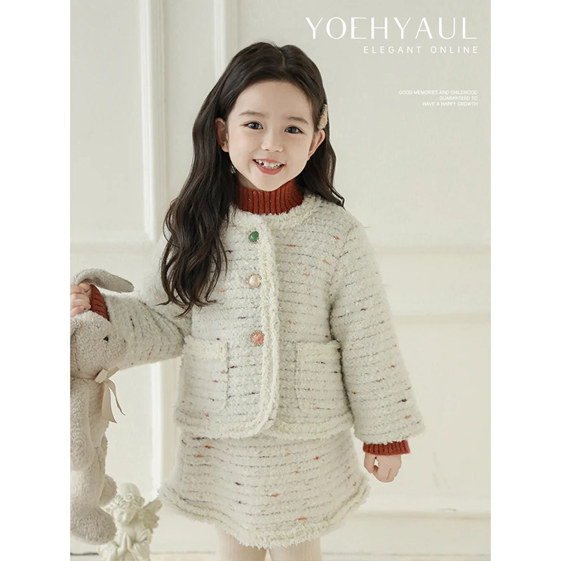 【反季特卖】幼悠女童加厚小香风外套加绒裙套装宝宝儿童服装D3736