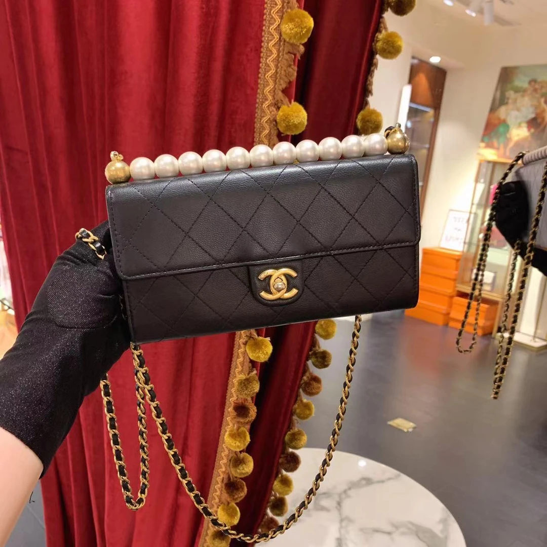 95新 Chanel/香奈儿 GGS萌萌丨横板珍珠包黑金29开/58894946