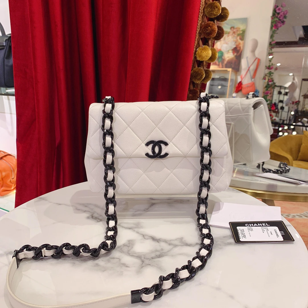 95新 Chanel/香奈儿 GGS小号亚克力拼白色荔枝单肩包/47700083